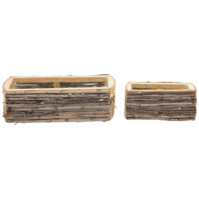 Wooden Log And Twig Flower Box Planters - 11.75" - Set Of 2