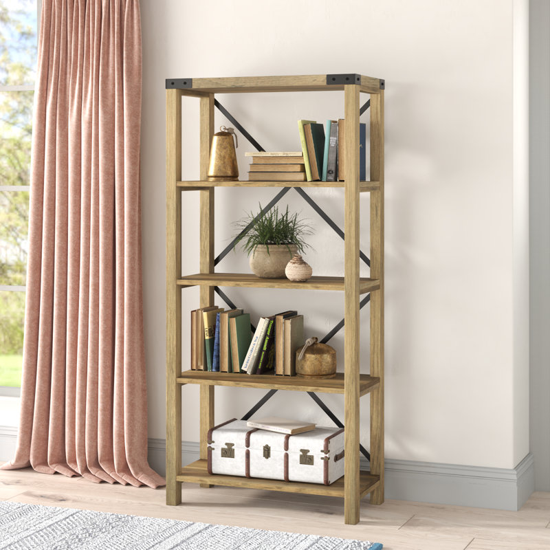 Corinna 162.6 cm H x 76.2 cm W Etagere Bookcase, Rustic Oak