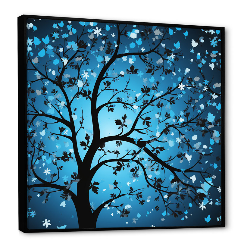 Arbre de lune bleu Revery III - art mural arbre, Noir, H 30 po x l 30 po