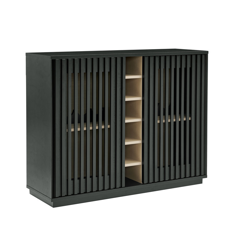 Armoire à boissons évidée cannelée de style Mid-Century, armoire avec porte-verres à vin et support à vin, Noir