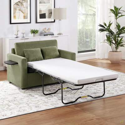 Twin Size Sofa Bed 47.2" Sleeper Sofa Loveseat Sofa With A Foldable Mattress, A Foldable Side Table, A Side Storage Pocket And Two USB Ports For Livin