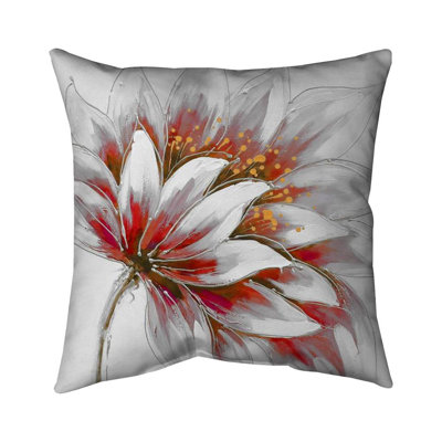 Red flower with gold center - 18"x18" Outdoors Throw pillow - Spun poly - Print on demand