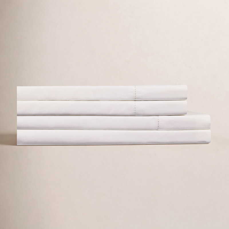 Barbe Sheet Set, Queen Sheet Set + Fitted Sheet + 2 Pillowcases, White