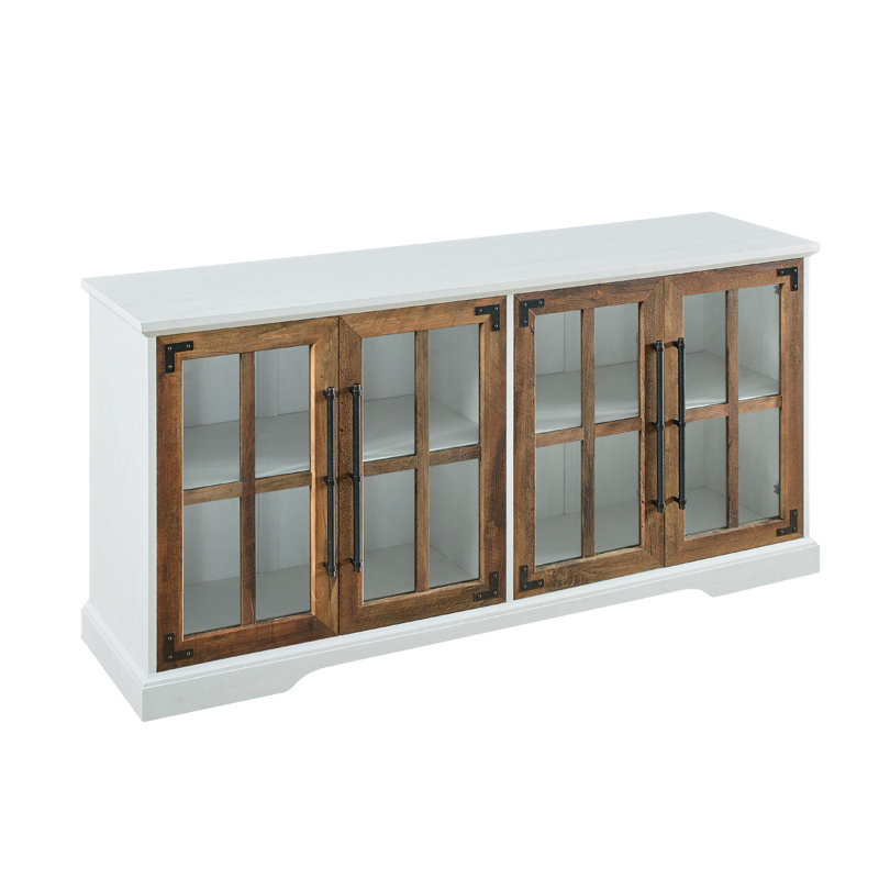 Meuble télé avec portes vitrées Modern Farmhouse , Chêne / Blanc