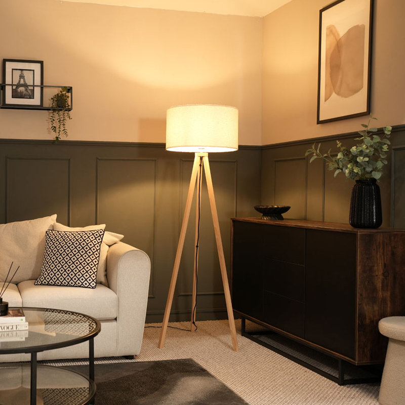 Baleine 132cm Tripod Floor Lamp Set, Cream, Brown, Yes