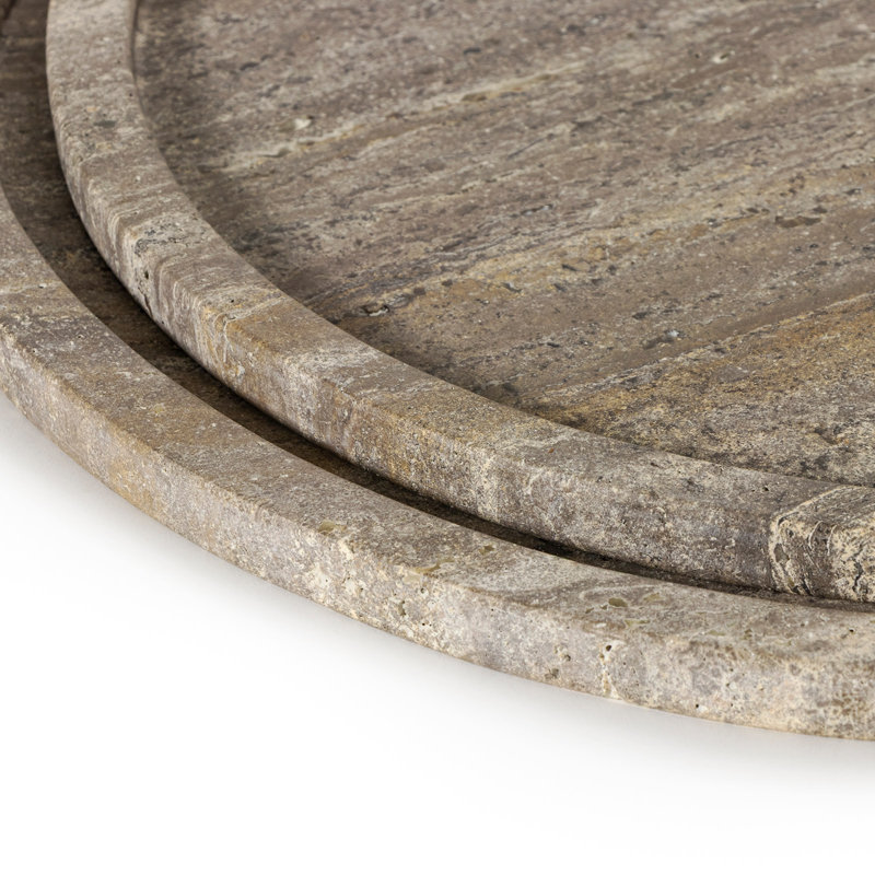 Sutton Round Travertine Tray Set