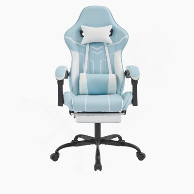 Fauteuil de jeu ergonomique avec repose-pieds et soutien lombaire, bleu et blanc, pour une assise confortable et réglable