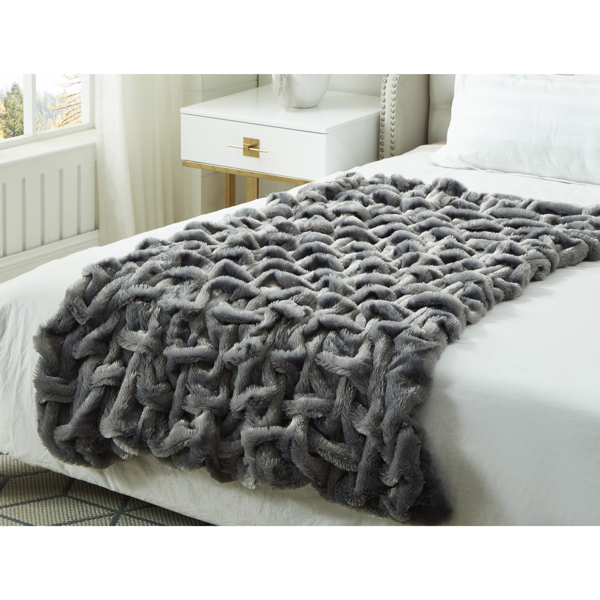 Modern threads luxury online braided faux fur throw