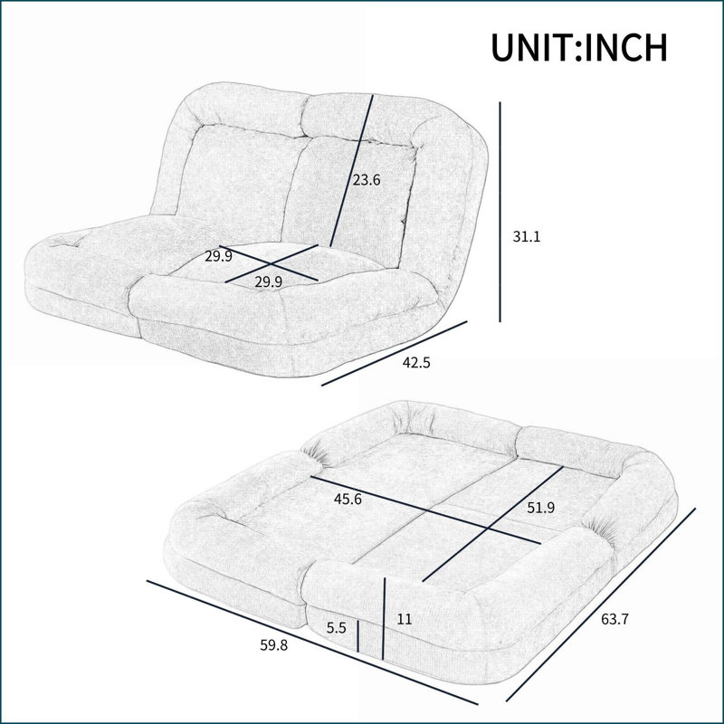 Canapé-lit convertible simple dépliable à 18 positions - Gris | Profondeur du siège 63,78 | Gris, Tissu gris