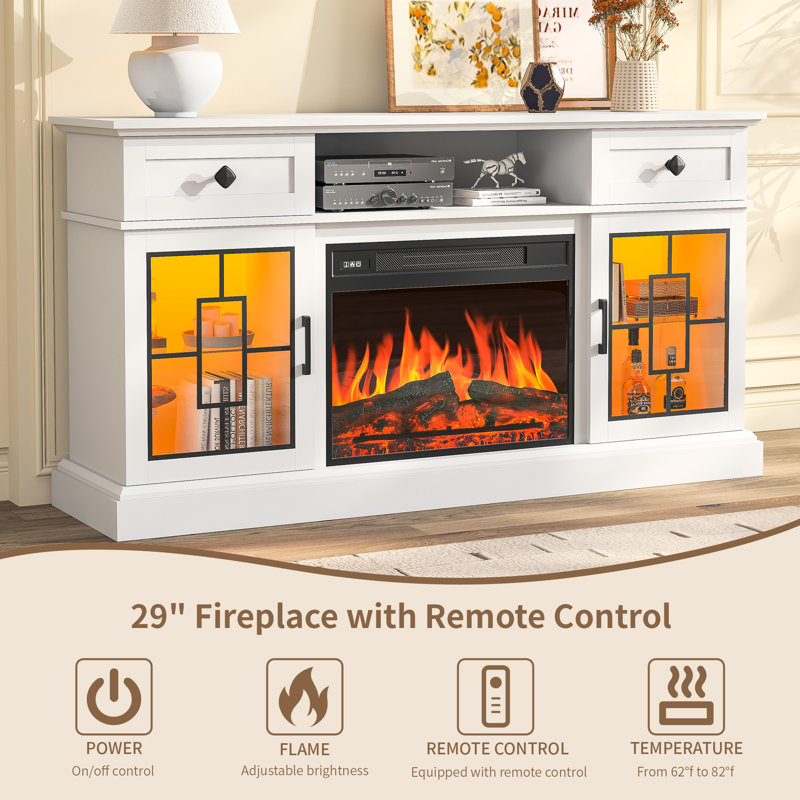 TV Stand For Tvs Up To 65'' With Electric Fireplace, White