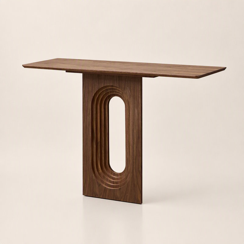 Table d'entrée, console étroite avec conception à boucle unique, table de canapé au design moderne, table d'entrée, Noyer