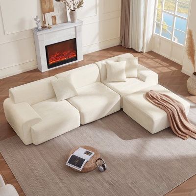 Canapé modulaire 4 pièces Boneless de 113 po avec assise profonde et conception sans cadre