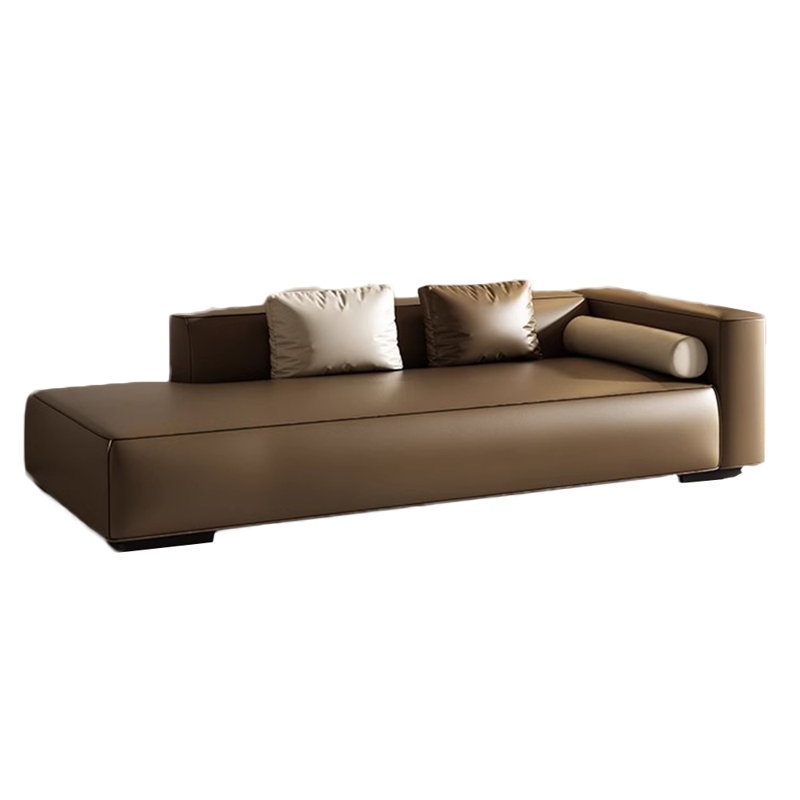 Méridienne Rozalia, Similicuir café, Chaise longue à accoudoir droit