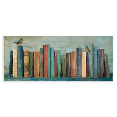 Books And Birds Bookshelf Painting Wall Plaque Art by Main Line Studio