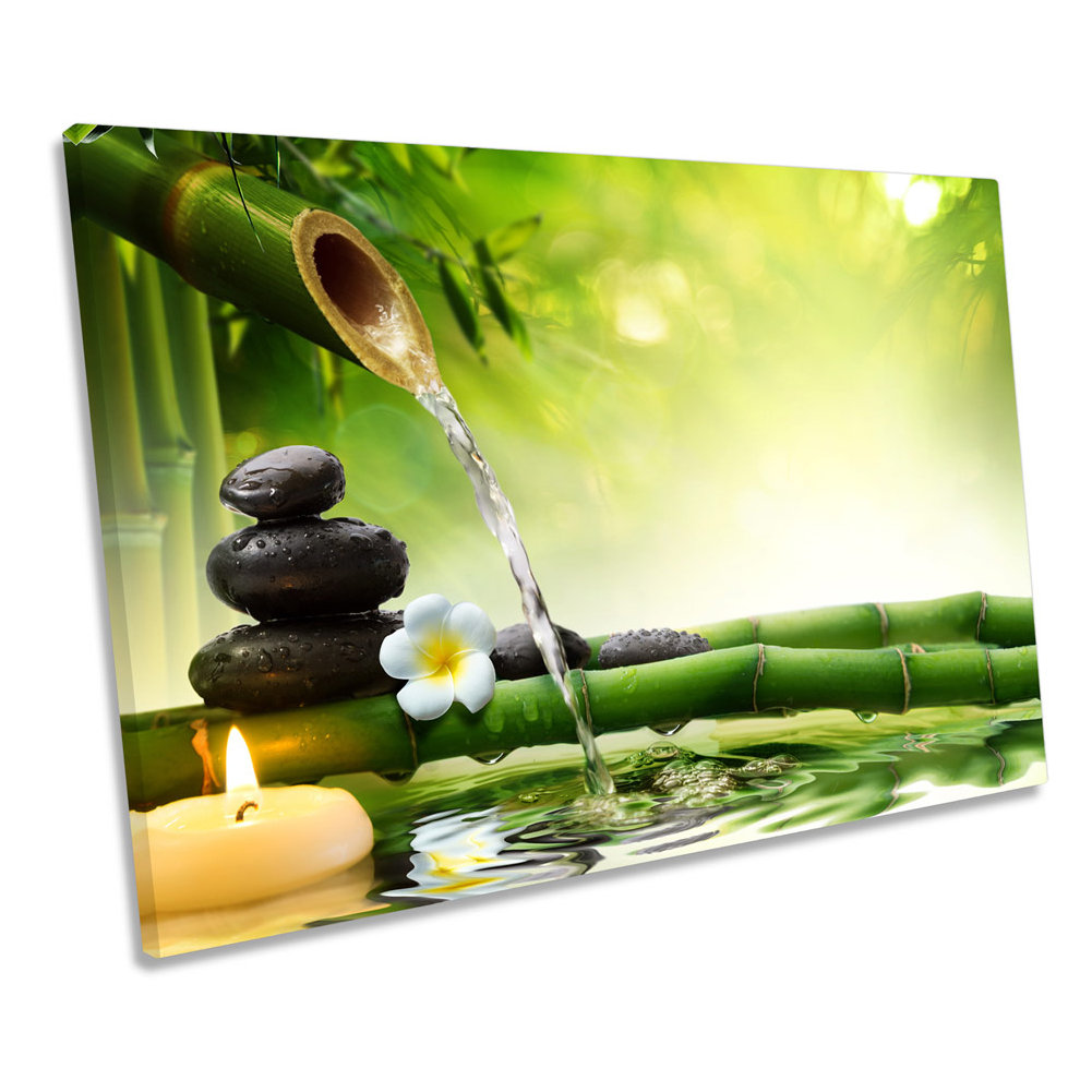 Green Zen Stones Bamboo - Wrapped Canvas Print