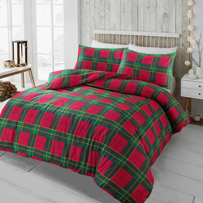 Cristofer Cotton Plaid Duvet Cover Set with Pillowcases, Double - 2 Standard Pillowcases