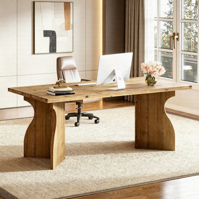 Bureau de direction en bois massif 63 po, bureau d'ordinateur avec pieds en forme de V