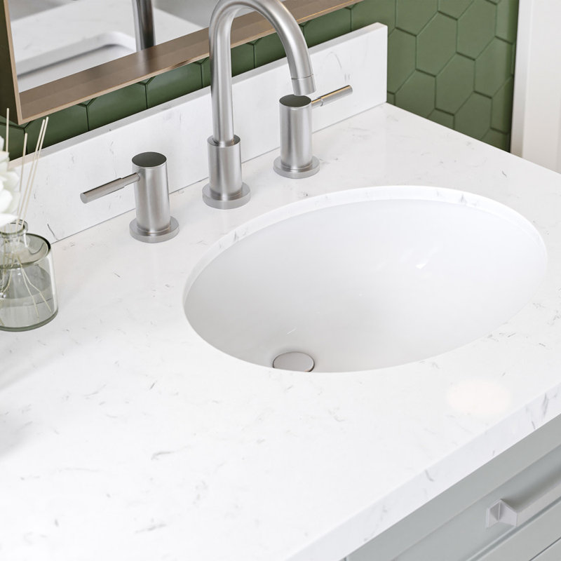 Meuble-lavabo double avec comptoir ARIEL, Gris, 60" - 61", Carrara White Quartz