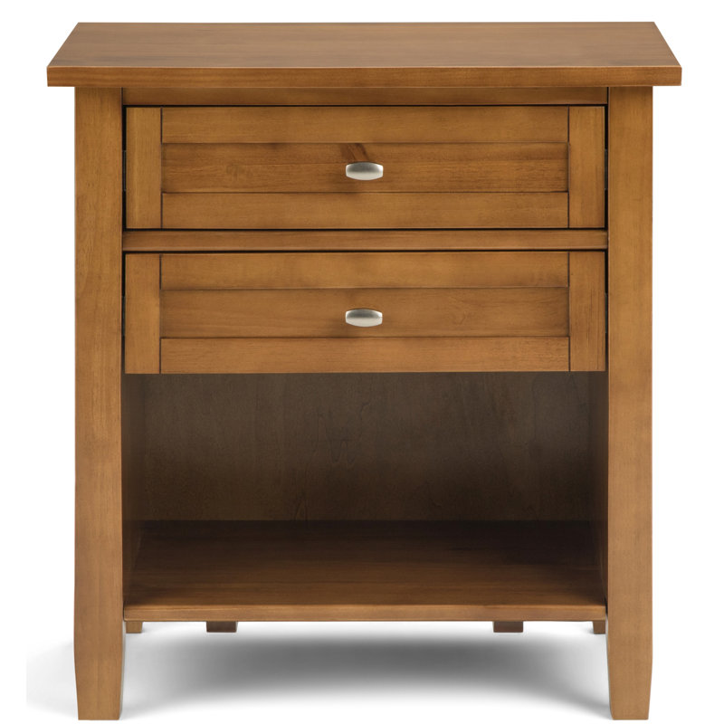 Light Golden Brown Solid Wood 2-Drawer Nightstand with Nickel Pulls