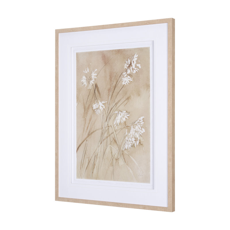 «Wildflowers I Charcoal a Hand Embelished», reproduction d'art encadrée, H 41,5 po x l 31,5 po, Fleur sauvage I, Brun