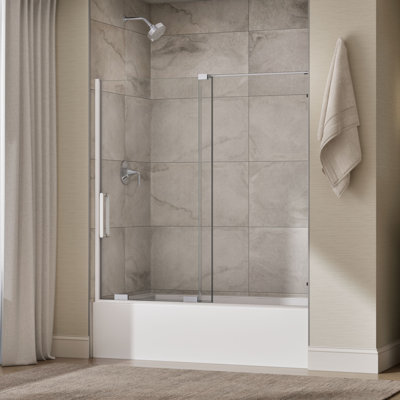 Echelon Sliding Bath Door, 58-1/4 In. H X 55-3/4 - 59-3/4 In. W, With 5/16 In. Thick Crystal Clear Glass