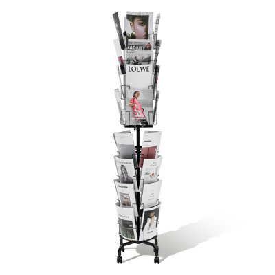 Greeting Cards Display Rack, 32 Pockets Rotating Postcard Brochure Display Stand, 360° Spinning Card Display Rack with Sign Holder & 4 Wheels (2 Locka by Latitude Run