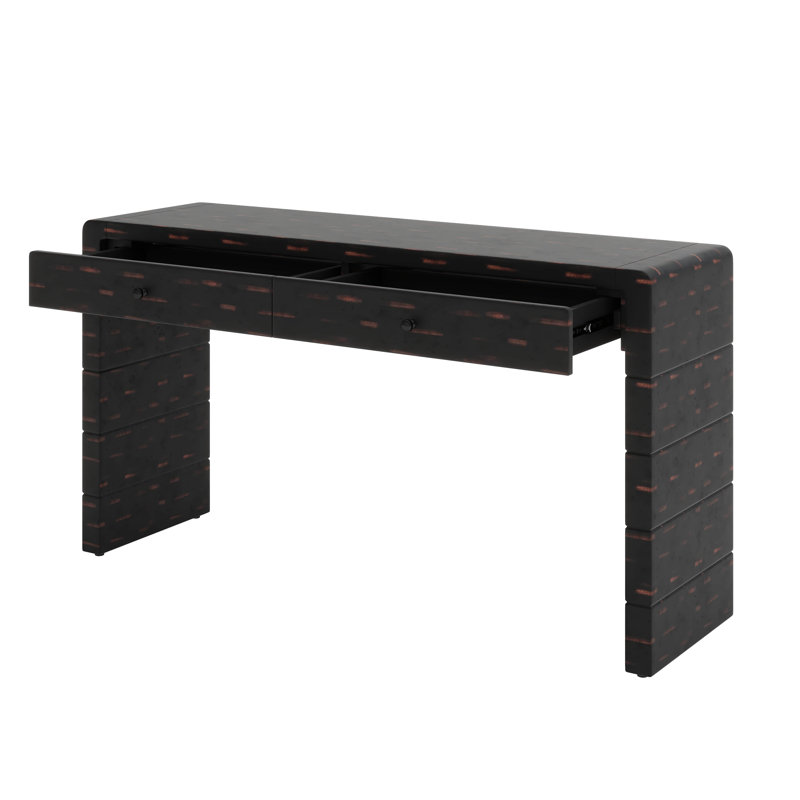 Curved Console Table With Storage, Wooden Entryway Table With 2 Drawers, Farmhouse Sofa Table, Distressed Black