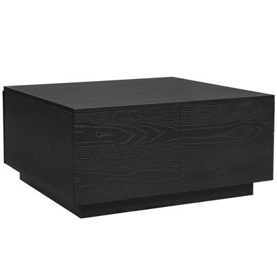 Black 33.74" Square Coffee Table, 4 Drawers, Spacious, Remote Controls, Small Living Spaces 33.74", Four Storage Warm Aesthetic, Mid - Century Modern Interiors