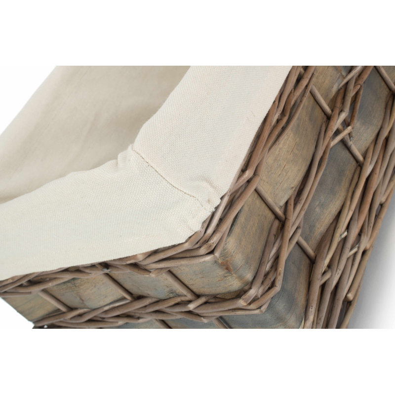 Wicker Lined Scandi Style Storage Basket, 20cm H x 37cm W x 25cm D, Grey Scandi/White
