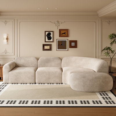 Canapé modulaire incurvé moderne de 111 po avec éponge entièrement compressée à haute densité, siège profond rembourré avec repose-pieds, ensemble de 3 pièces, faisant face à la droite et assemblé, parfait pour le salon ou le salon