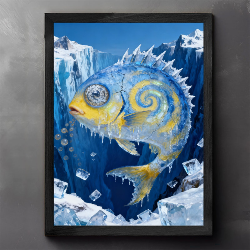 Reproduction d'art encadré noir rétro bleu unique, H 11 po x l 9 po