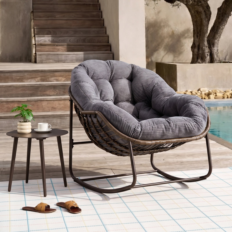 Fauteuil Papasan berçant surdimensionné pour patio, Gris