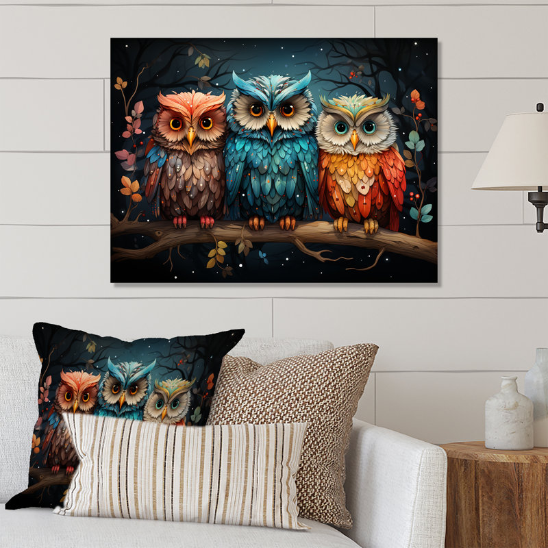 «Stalking Forest Owls», art mural animal en hibou, H 24 po x l 32 po x P 1 po