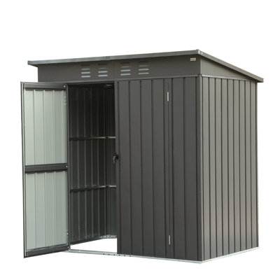 Remise utilitaire en métal avec toit durable - 6 pi x 4 pi, noir, poutre de soutien en rouille inclinée noire
