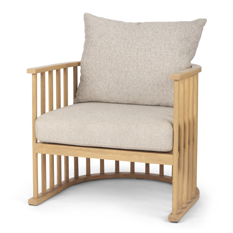 Fauteuil demi-tonneau Kathy, Sergé de coton beige, Brun clair