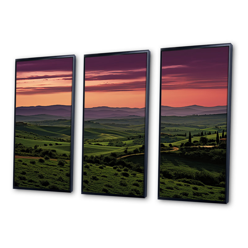 Toscane Twilight - ensemble de décoration murale vin, Cadre flottant noir, H 32 po x l 48 po x P 1 po