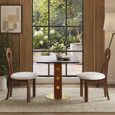 Table de salle à manger moderne carrée, table en pierre frittée de 33,5 po avec pieds en bois et base dorée, table de cuisine pour 2 personnes pour petit espace, capacité de poids de 150 lb (seulement la table de Négociation)