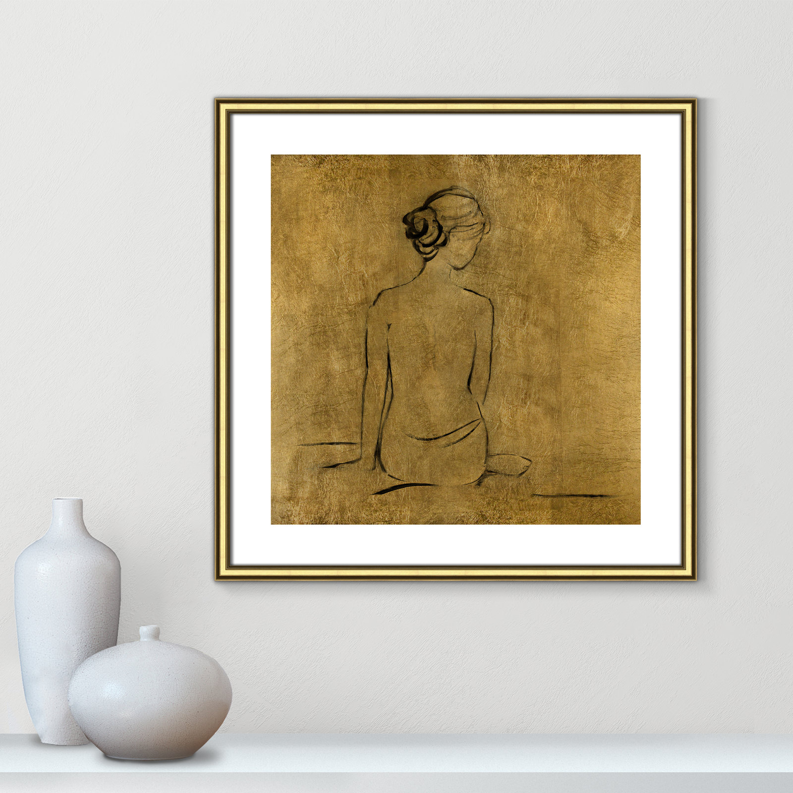 Golden Bather I by Sally Swatland - Painting Print, Gold Framed Paper, 24.75" H x 24.75" W x 0.75" D