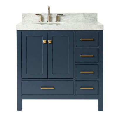 Meuble-lavabo simple en bois massif 36 po avec plateau en marbre Carrara de Cambridge 36 po Cambridge