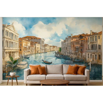 Murale du Grand Canal de Venise - Papier peint aquarelle Italie Vn918 (Peel-N-Stick) VN918