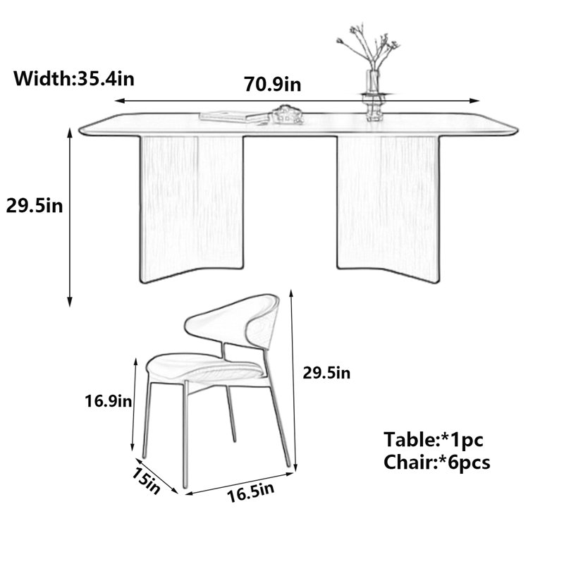 Table de salle à manger moderne en ardoise noire élégante, H 29,5 po x L 70,9 po x l 35,4 po