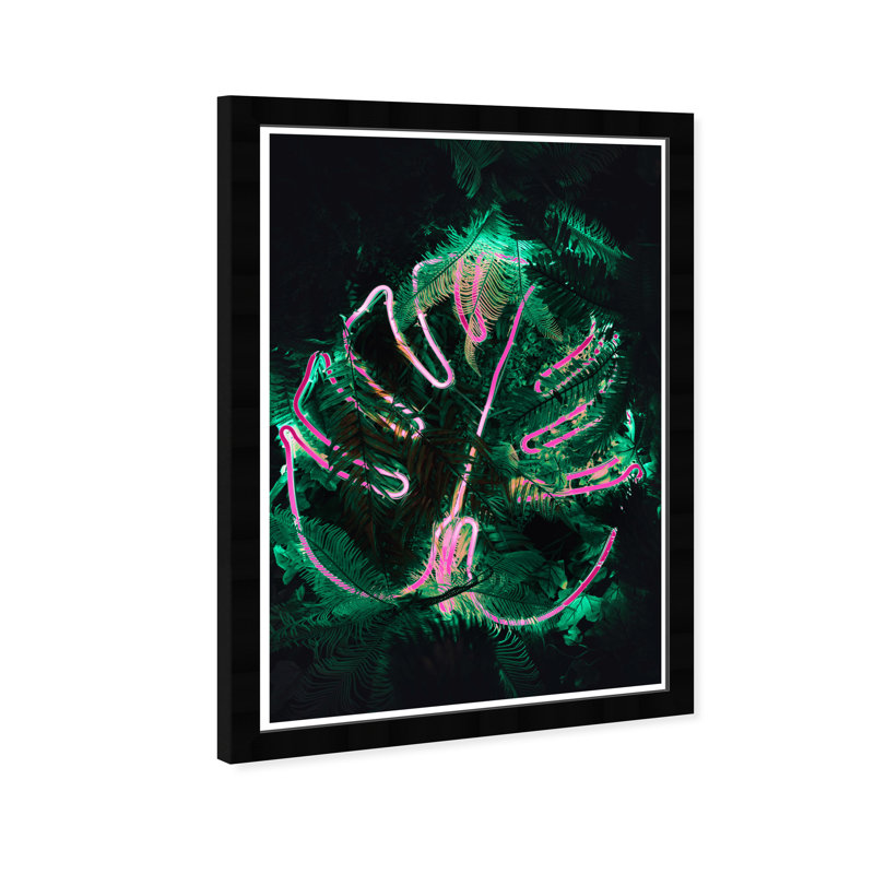 Impression sur papier florale et botanique néon Monstera, Noir