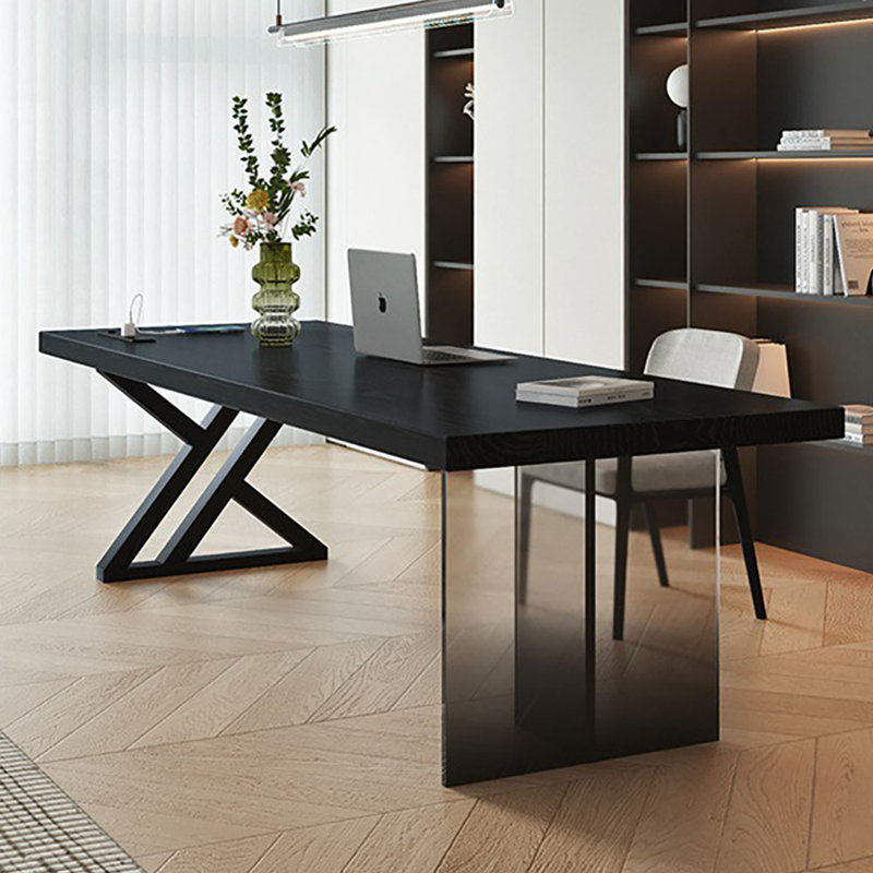 Bureau en bois massif noir: pieds en acrylique, H 29,5 po x l 55,1 po x P 27,6 po