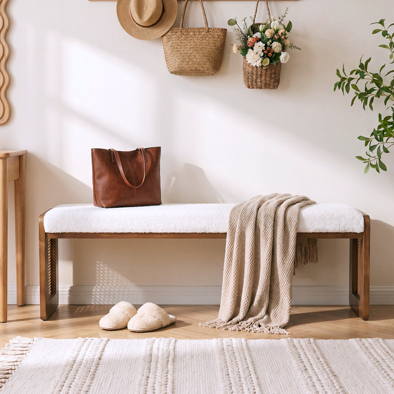 Solid Wood Shoe Bench with Cushion