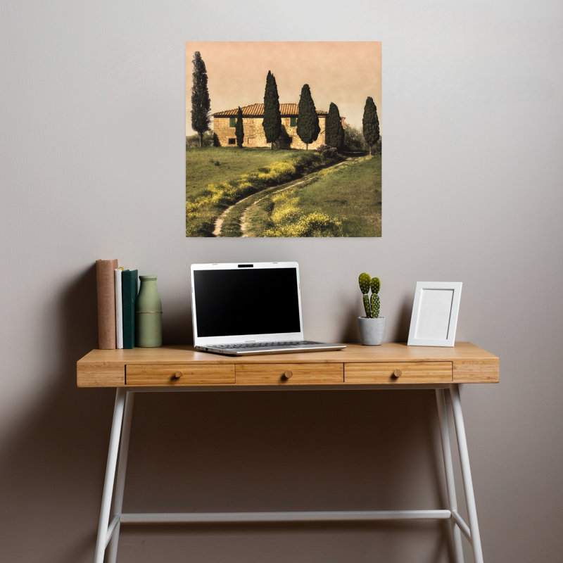 Toscane, ferme, paysage contemporain abstrait, art naturel, H 18 po x l 18 po