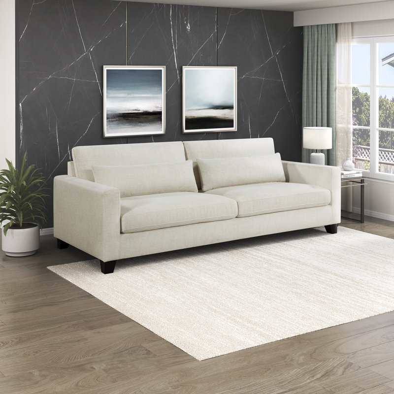 Solorzano 88.5" Modern & Contemporary Cozy Textured Fabric Sofa with Pillows and Stylish Solid Wood Legs