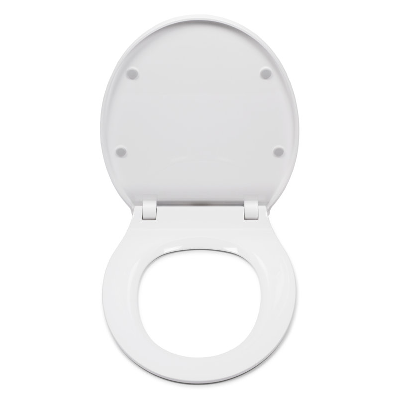 Orta Slimline Soft Close Toilet Seat - Quick Release Button for Easy Cleaning and Adjustable Hinges with Top and Bottom Fixings Included, Antibacterial Treated Plastic Toilet Seat (White)