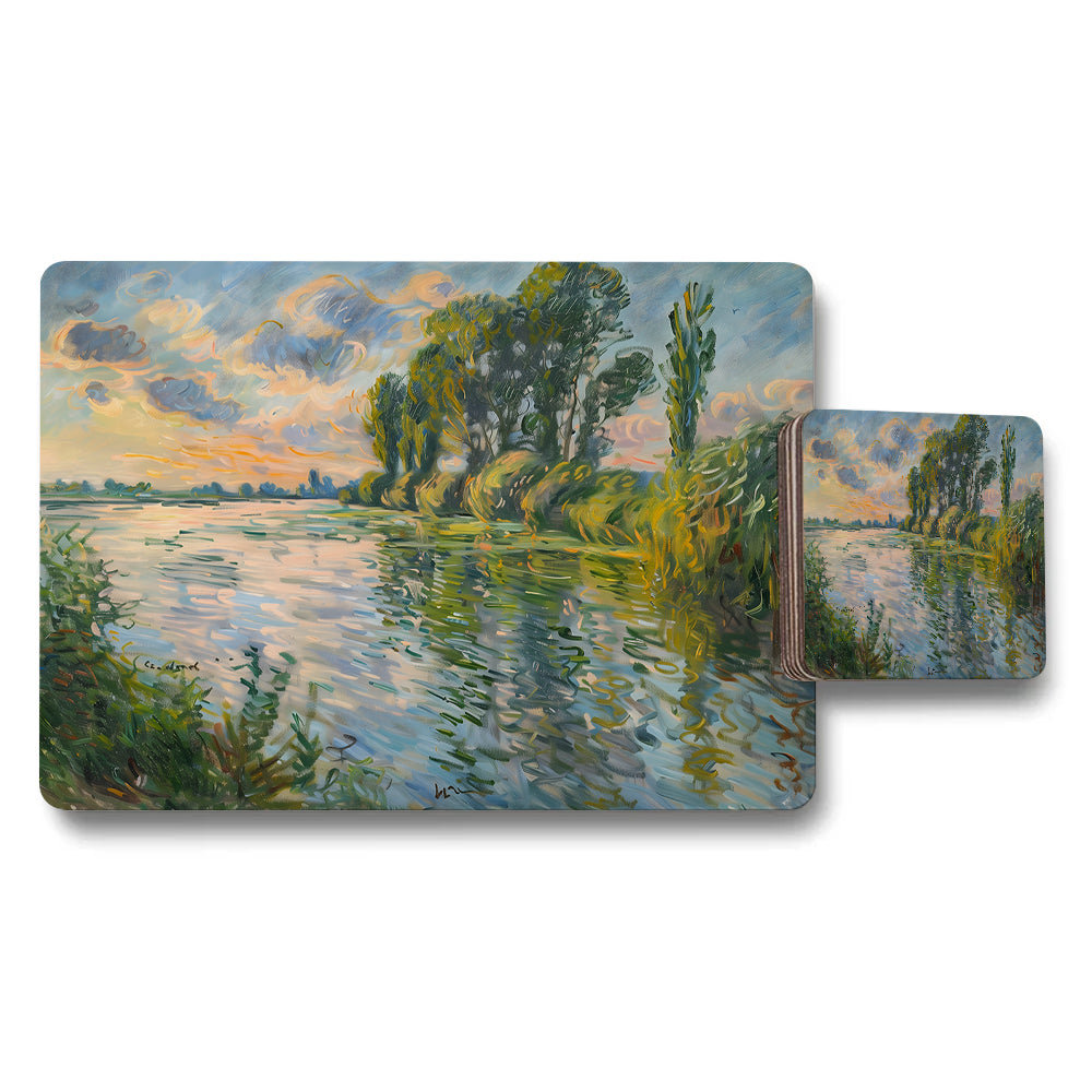 Impressionist River Landscape Placemat And Coaster Set