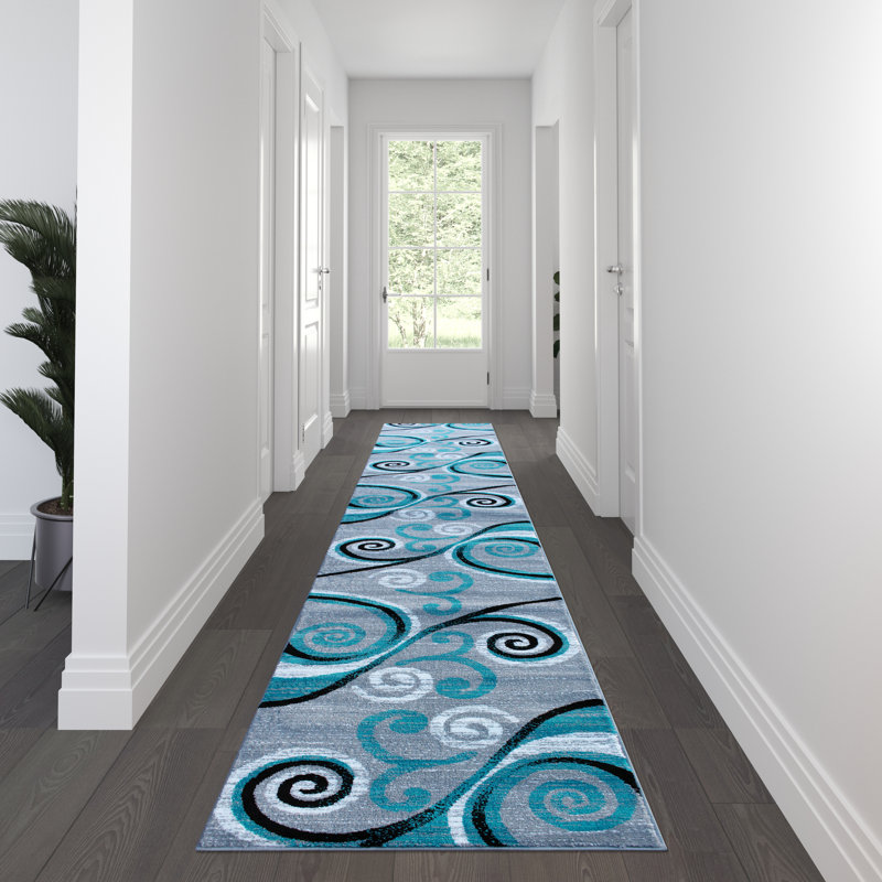 Tapis intérieur à motif abstrait tourbillonnant Aarley-Ray, Tapis de couloir 3 pi x 15 pi