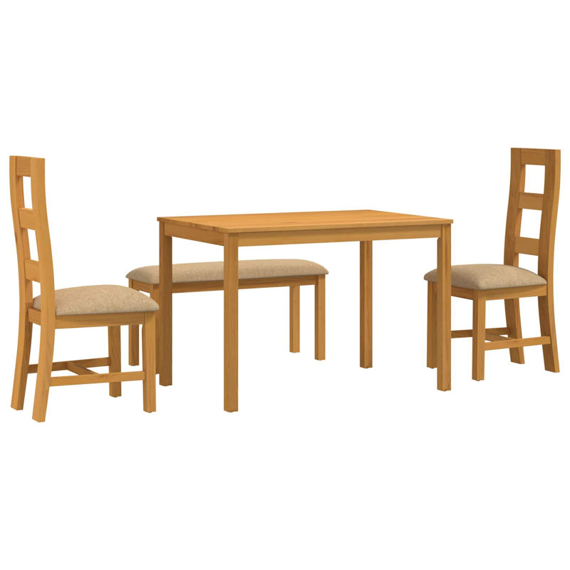 Oak Solid Wood Dining Set, Beige, Beige, Beige, Beige, 4